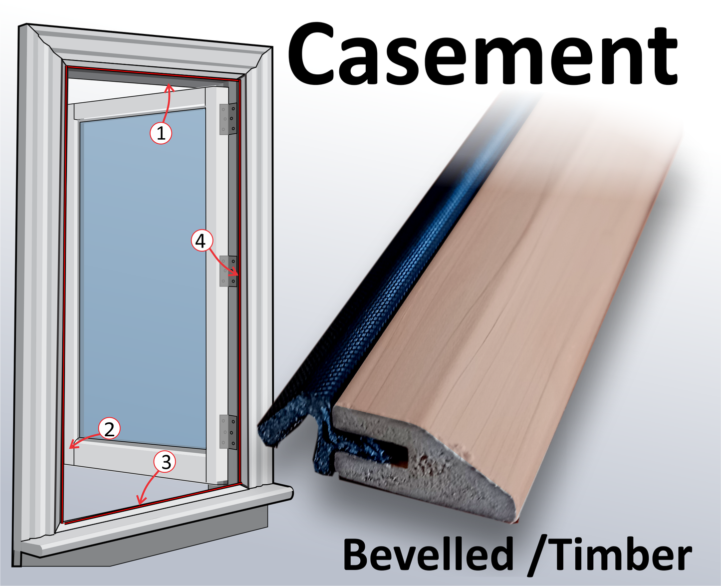 EVS slim-line draught stops for casement windows.
