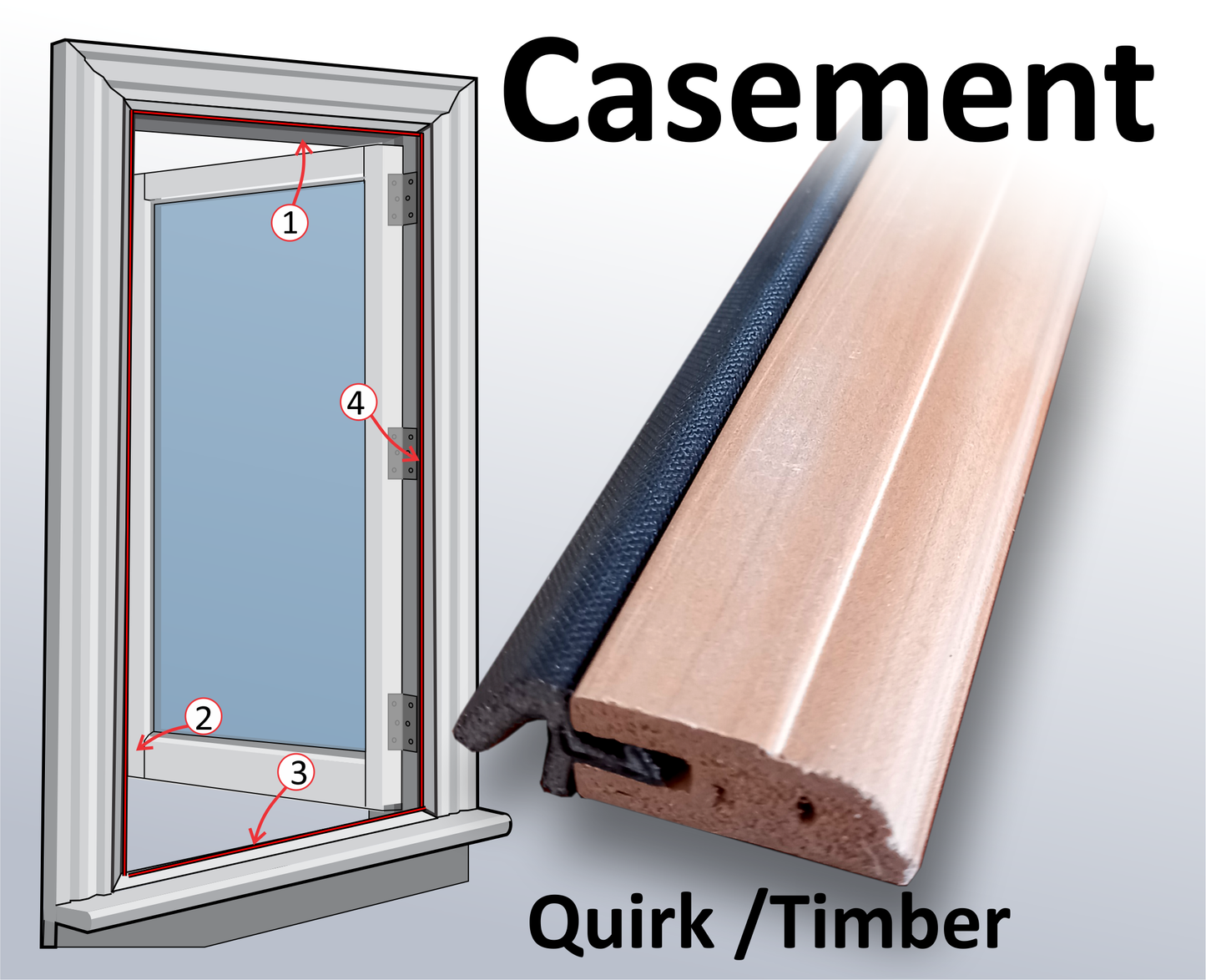 EVS slim-line draught stops for casement windows.