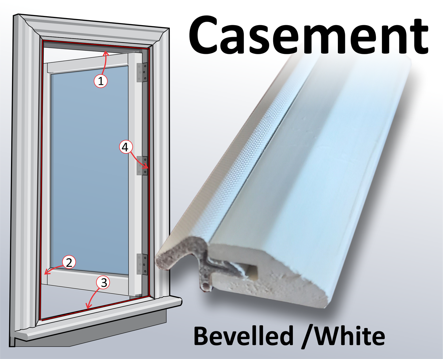 EVS slim-line draught stops for casement windows.