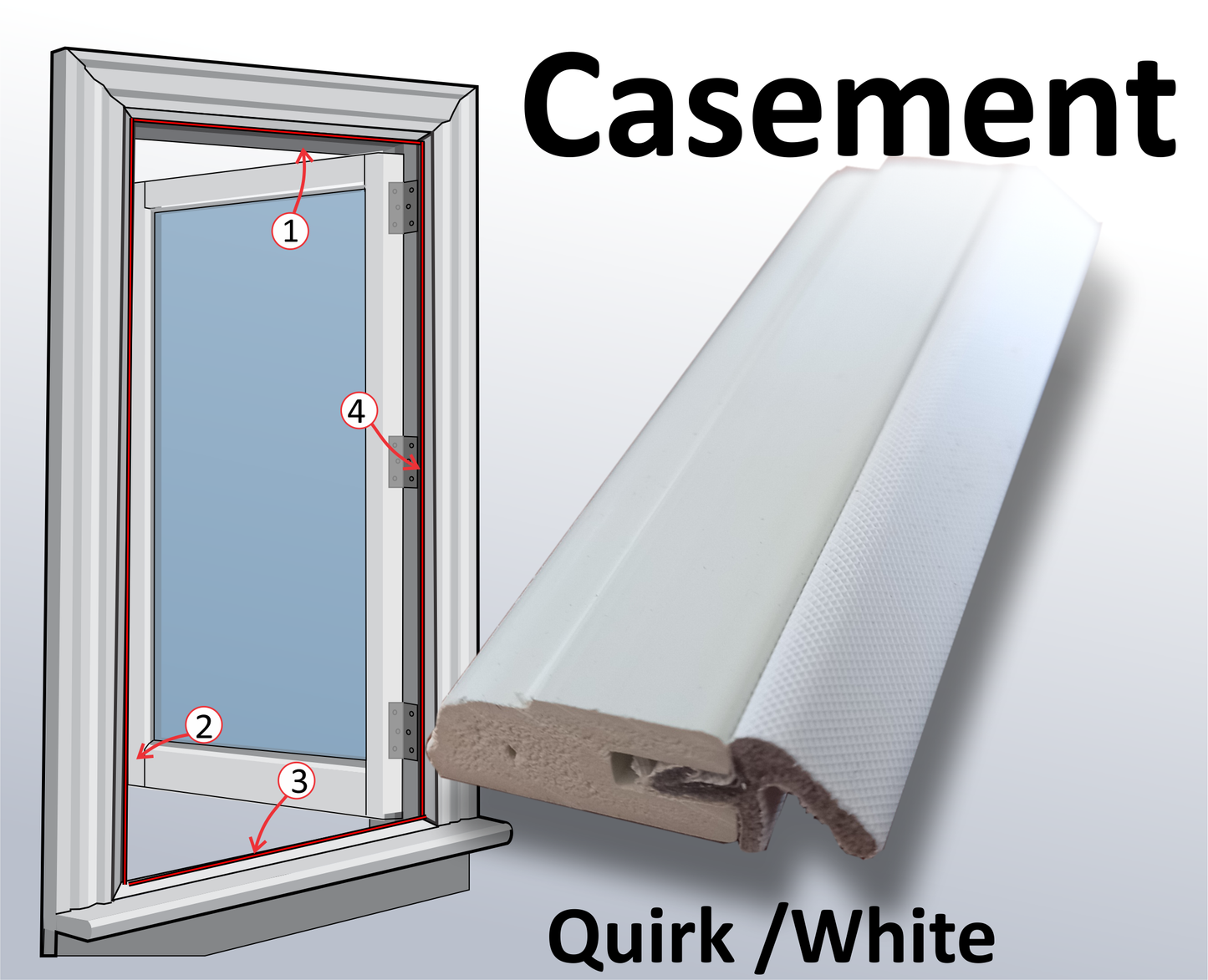 EVS slim-line draught stops for casement windows.